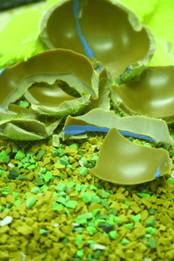 Example of tennis balls that have been recycled and ground up by Laykold, Ace Surfaces and reBounces